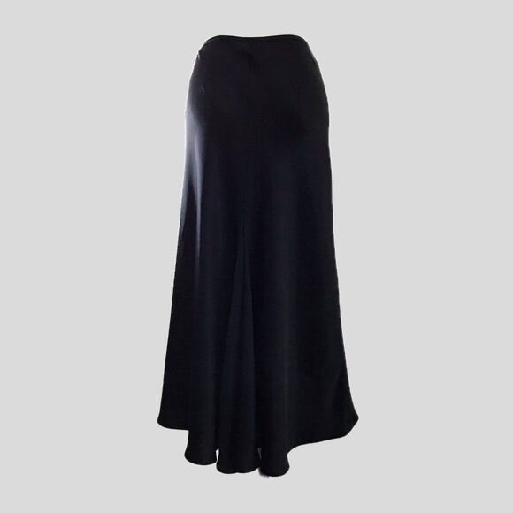 Vintage 1990s ABS Allen Schwartz Black Satin Minimalist Chic Midi Skirt - XS S - Picture 4 of 7